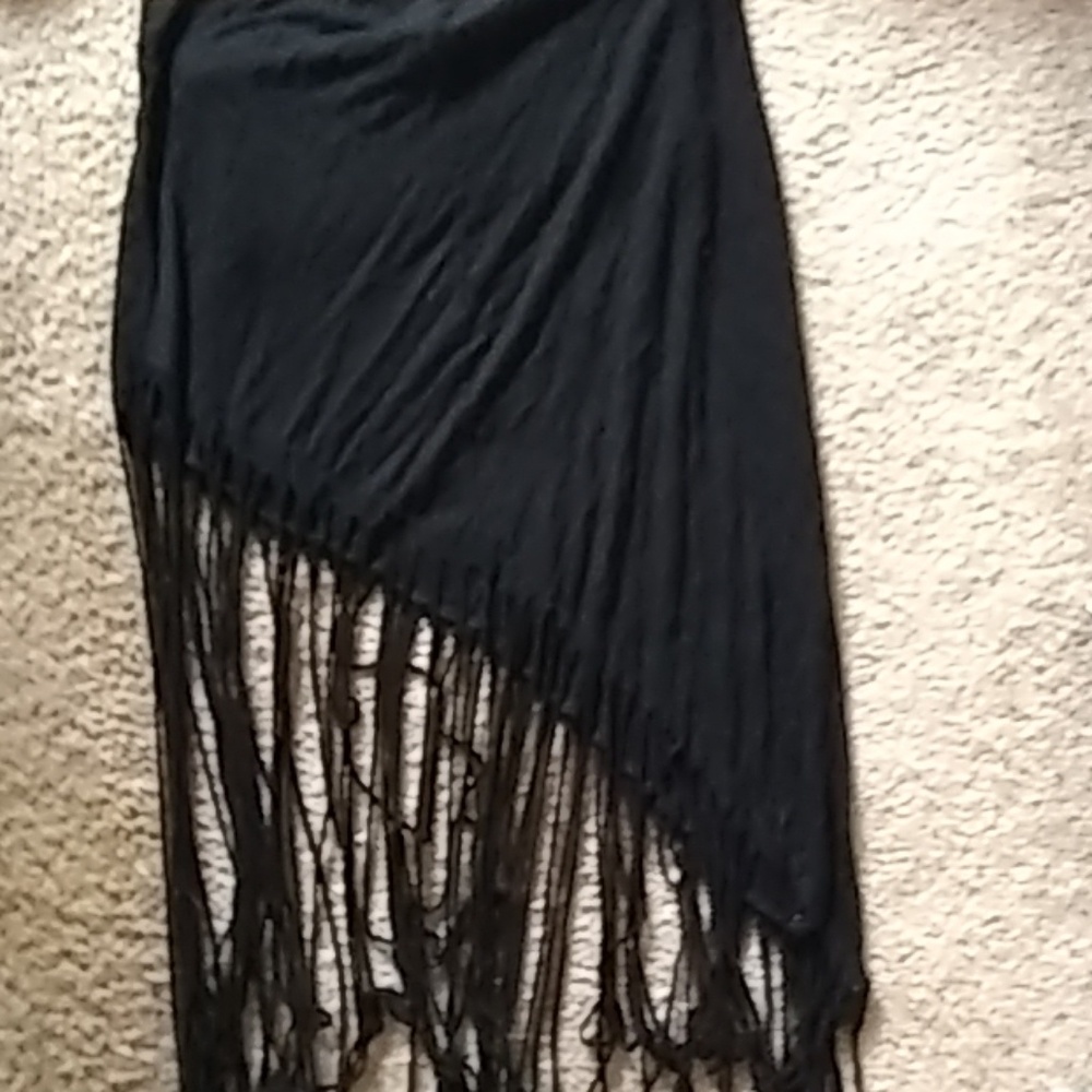 Black fringe midi skirt